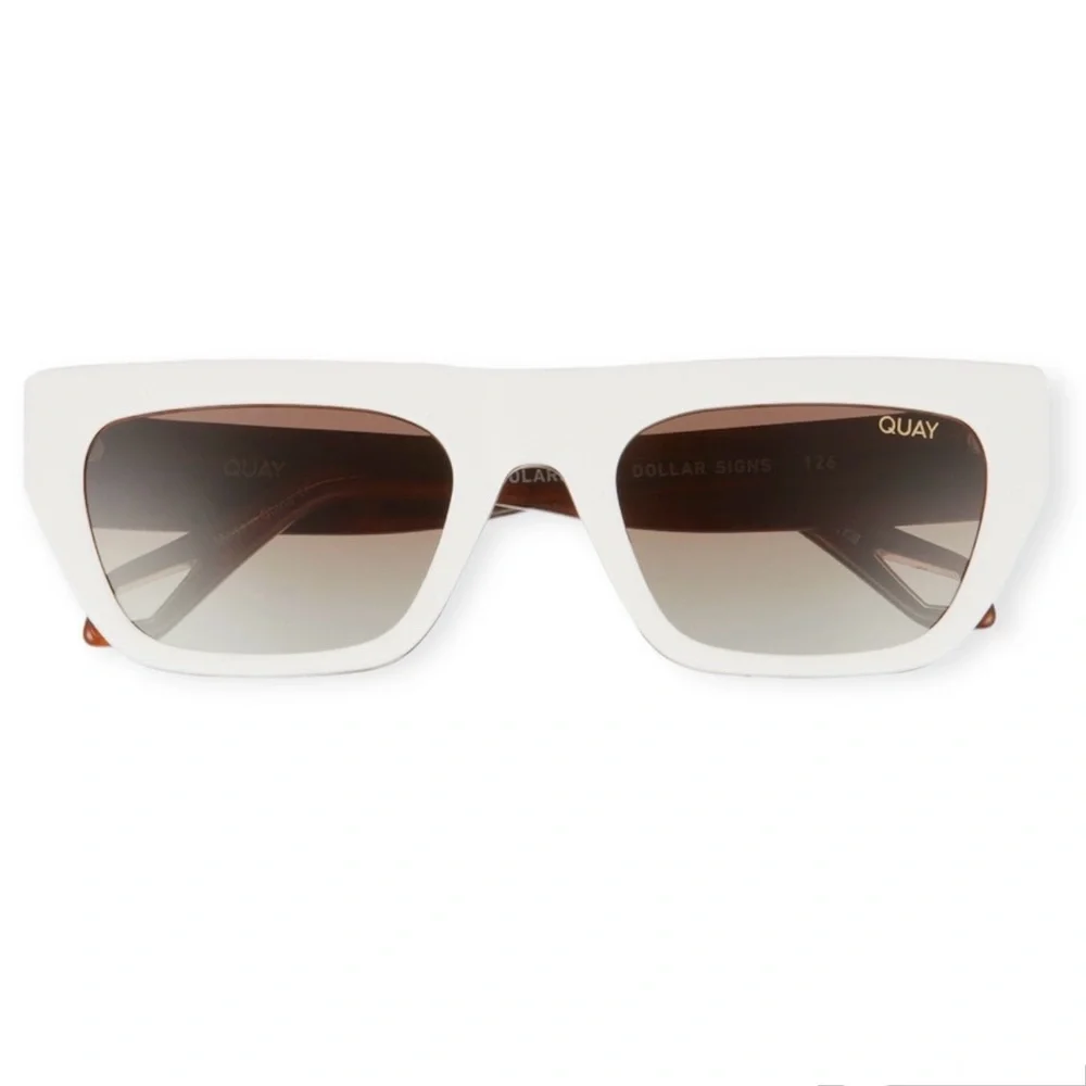QUAY Dollar Sign Sunglasses Polarized White Tortoise Frame Brown Lens Unisex NWT